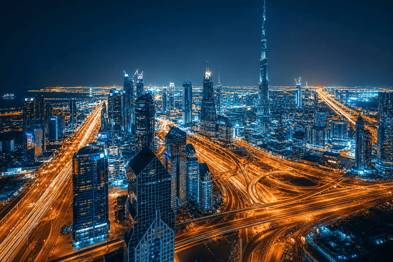Dubai business district at night